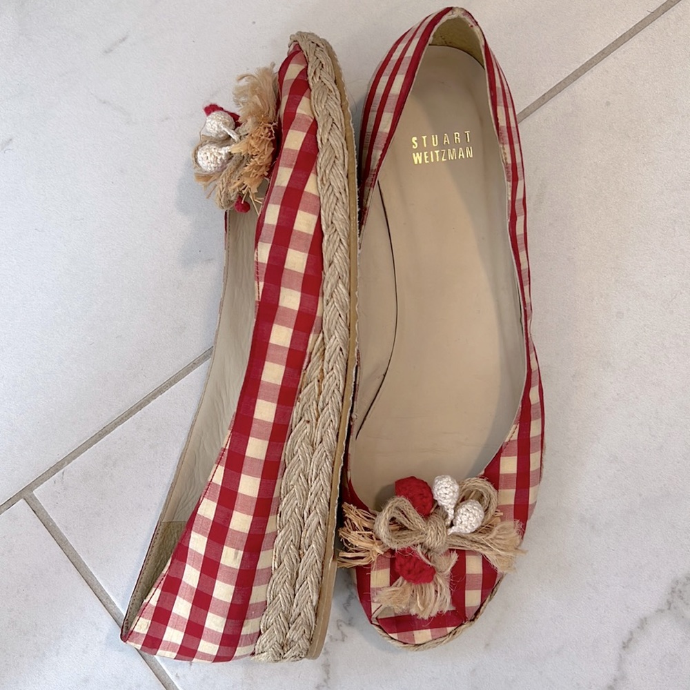Stuart Weitzman Red Checkered Espadrilles